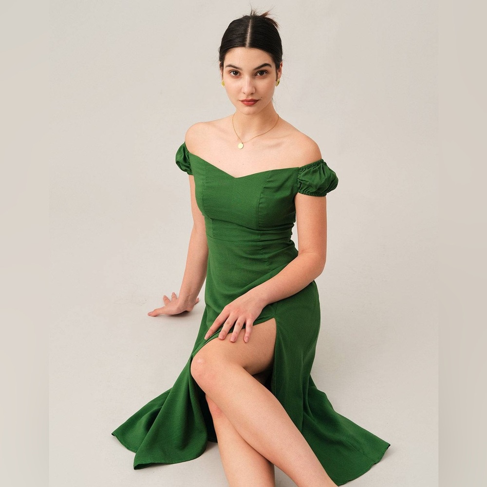 NWT Rihoas The Side Split Off-the-shoulder Midi Dress